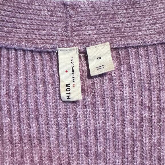 Anthropologie Sweater Purple Pointelle Tie Front Pullover Feminine Cozy Fall - Picture 6 of 7